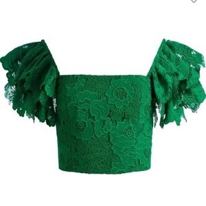 Alice + Olivia Green Lace Top